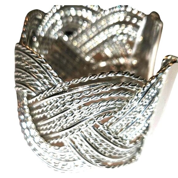 Vintage Bracelet Cuff Silver-Tone Multi-Strand Braided Twisted Rope Design - Picture 6 of 9